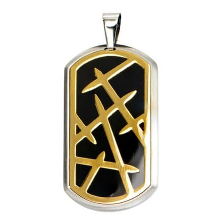 Inox Jewelry SSP14132 Stainless Steel Pendant with Thorn Dog Tag, Gold & IP Black