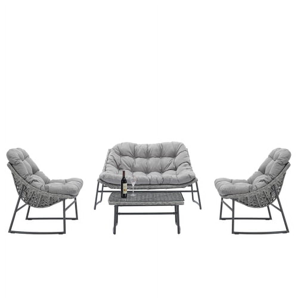 Private Jungle 4 Piece Classic Rattan Sofa with Cushion Outdoor Indoor Garden Patio Furniture,Wicker Conversation Set for Porch Deck,Gray Private Jungle 4 Piece Classic Rattan Sofa with Cushion Outdoor Indoor Garden Patio Furniture,Wicker Conversation Set for Porch Deck,Gray