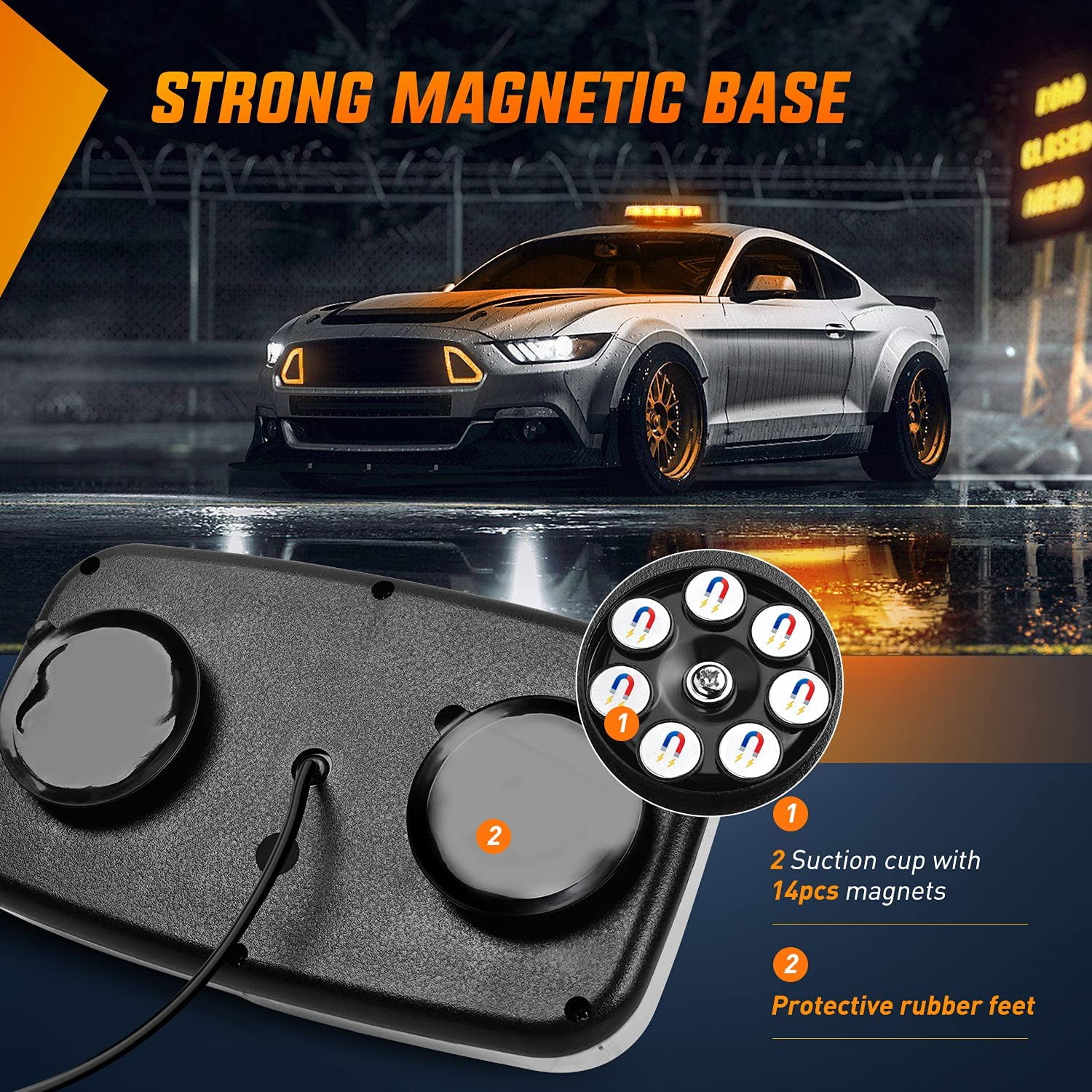 Nilight 2Pcs 12inch Roof Top Strobe Lights 48Led Hazard Light Emergency Safety Warning Led Flashing Light Bar Magnetic Mount 12V 24V for Cars Trucks Snow Plow Construction Vehicles