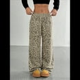 thumbnail image 4 of Pantalones Rectos con Estampado de Leopardo A Cuadros para Mujer, Cintura Elástica, Estilo Y2K, con Bolsillos. Leopardo L, 4 of 10