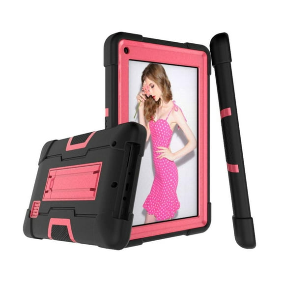 Goldcherry For RCA Voyager 7" Case , RCA Voyager Pro 7" Case,Mignova Heavy-Duty Drop-Proof and Shock-Resistant Rugged Hybrid Case(with Built-in Stand) , For RCA Voyager 7 inch Tablet(Black Pink)