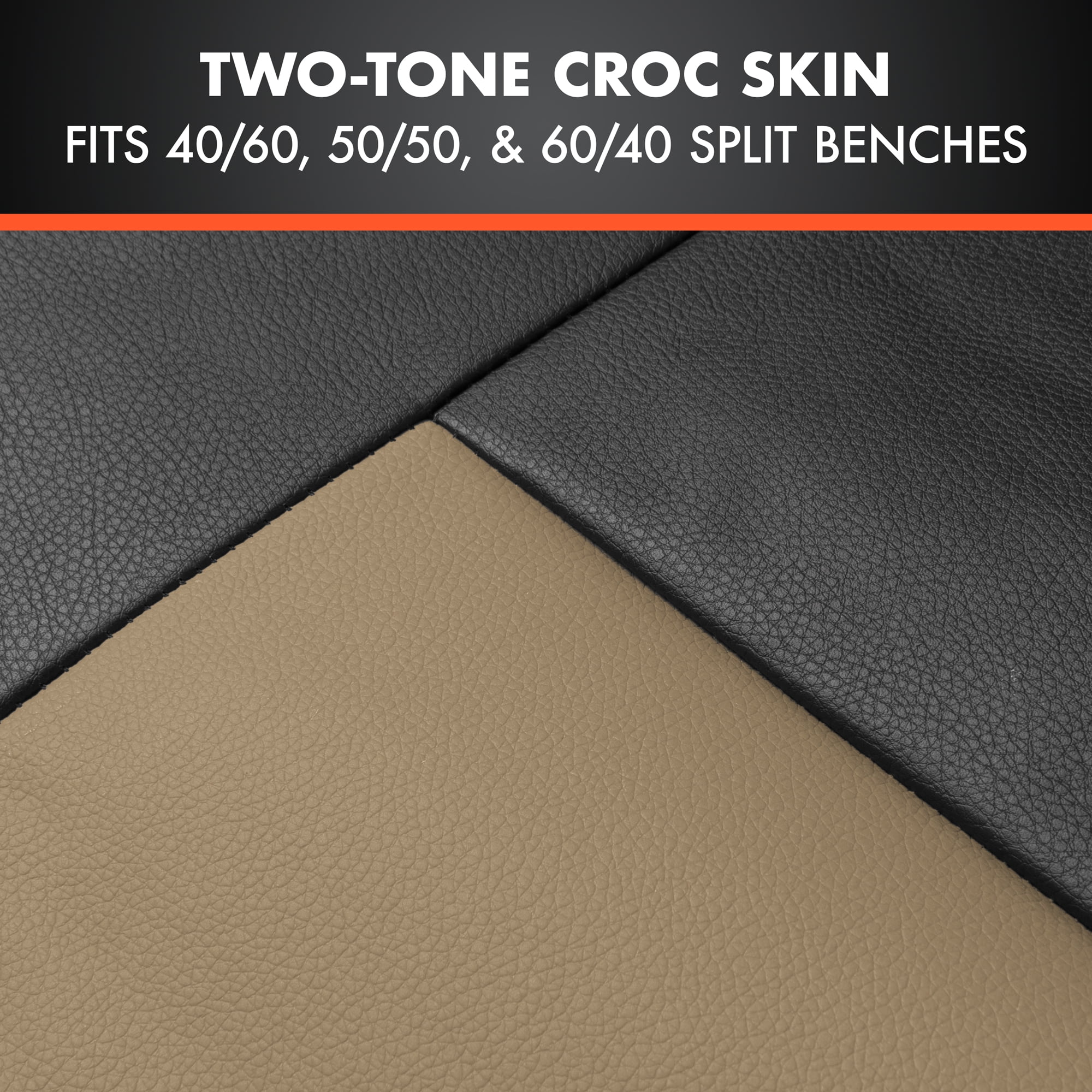 BDK Black & Beige Faux Leather Car Seat Cover Full Set - Front & Rear Split Bench Seat Covers For SUV & Truck Seat Protector, Airbag Compatible - Seat Covers for Cars & Interior Covers & Accessories