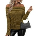 thumbnail image 4 of biudgviw Blouses for Women Dressy Casual Long Sleeve Going Out Tops Cowl Neck Slim Fitted Sparkly Shirts for Party Club, 4 of 7