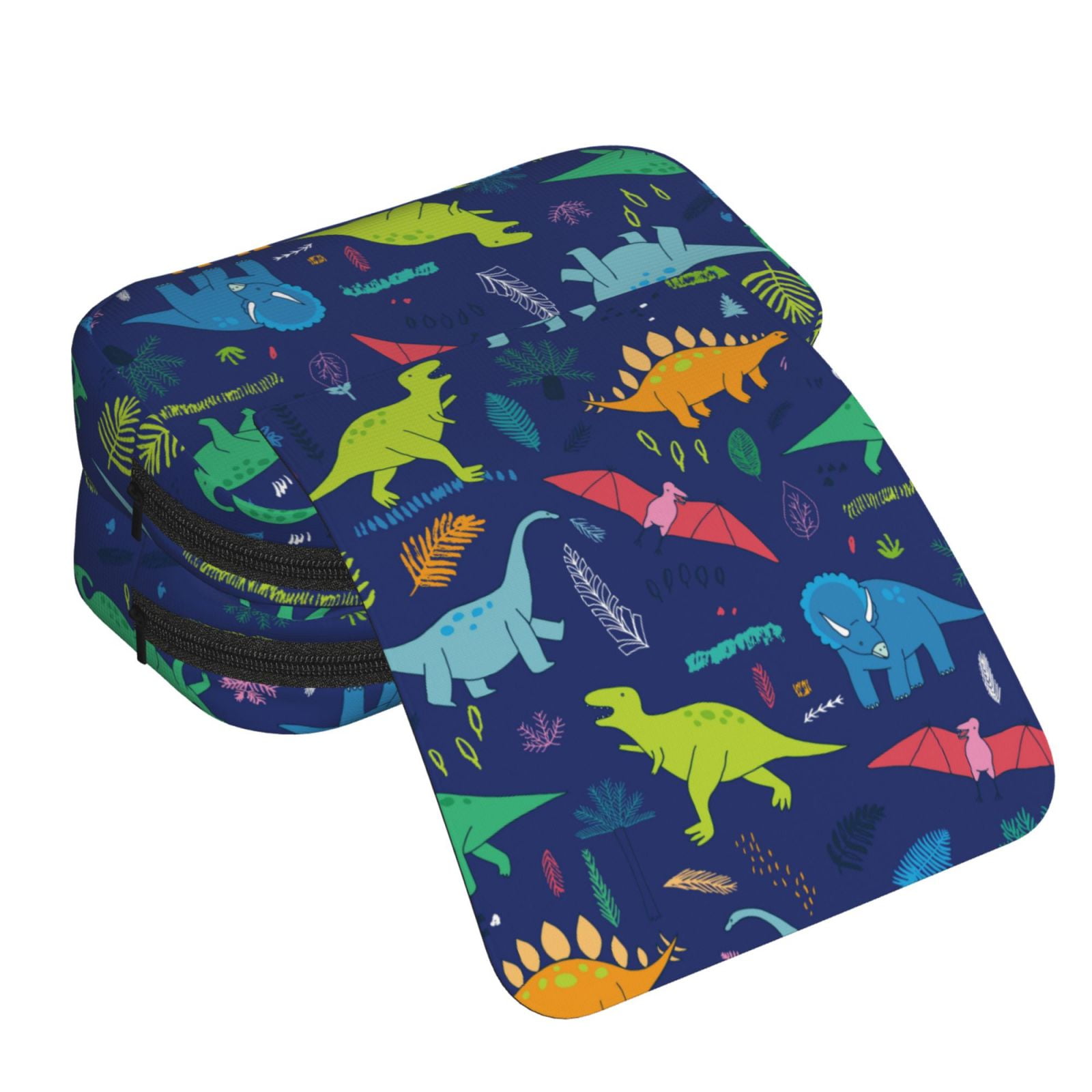 Rateoe Dinosaurs Pattern Double Clamshell Pen Case, Storage Organizer with Two Zipper Compartments– Holds Up to 50 Pencils & Pens