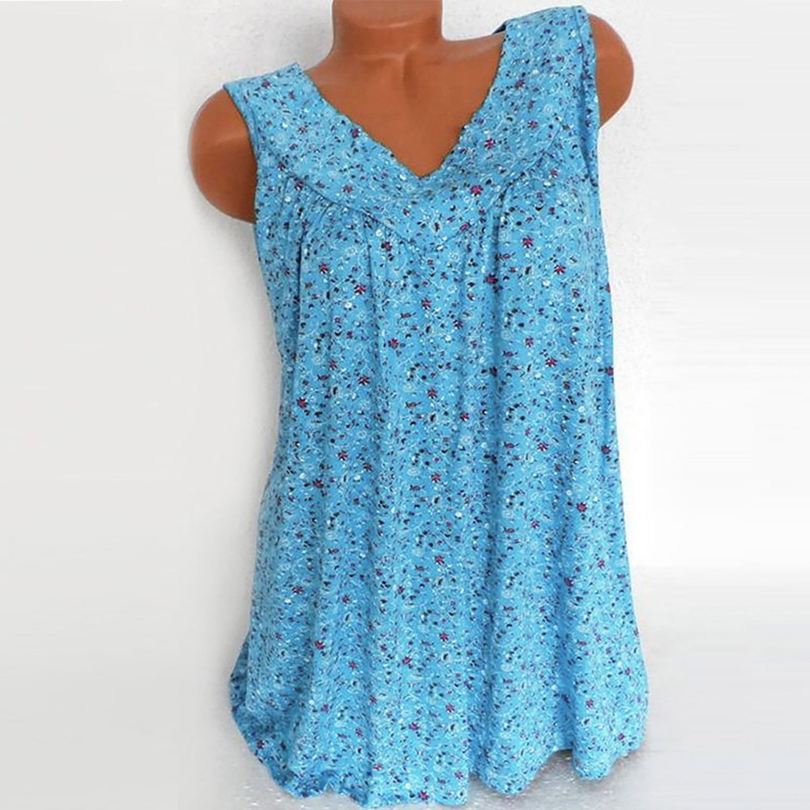 ETCYY Women's Sleeveless V Neck Floral Tank Top - Loose Fit Summer Workout Yoga Shirt In Black