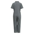 thumbnail image 6 of Riforla Women Solid Short Sleeve Shirt Zipper Elastic Waist Jumpsuit Straight Trousers Pocket Jumpsuits Womens Jumpsuits Grey XXL, 6 of 7