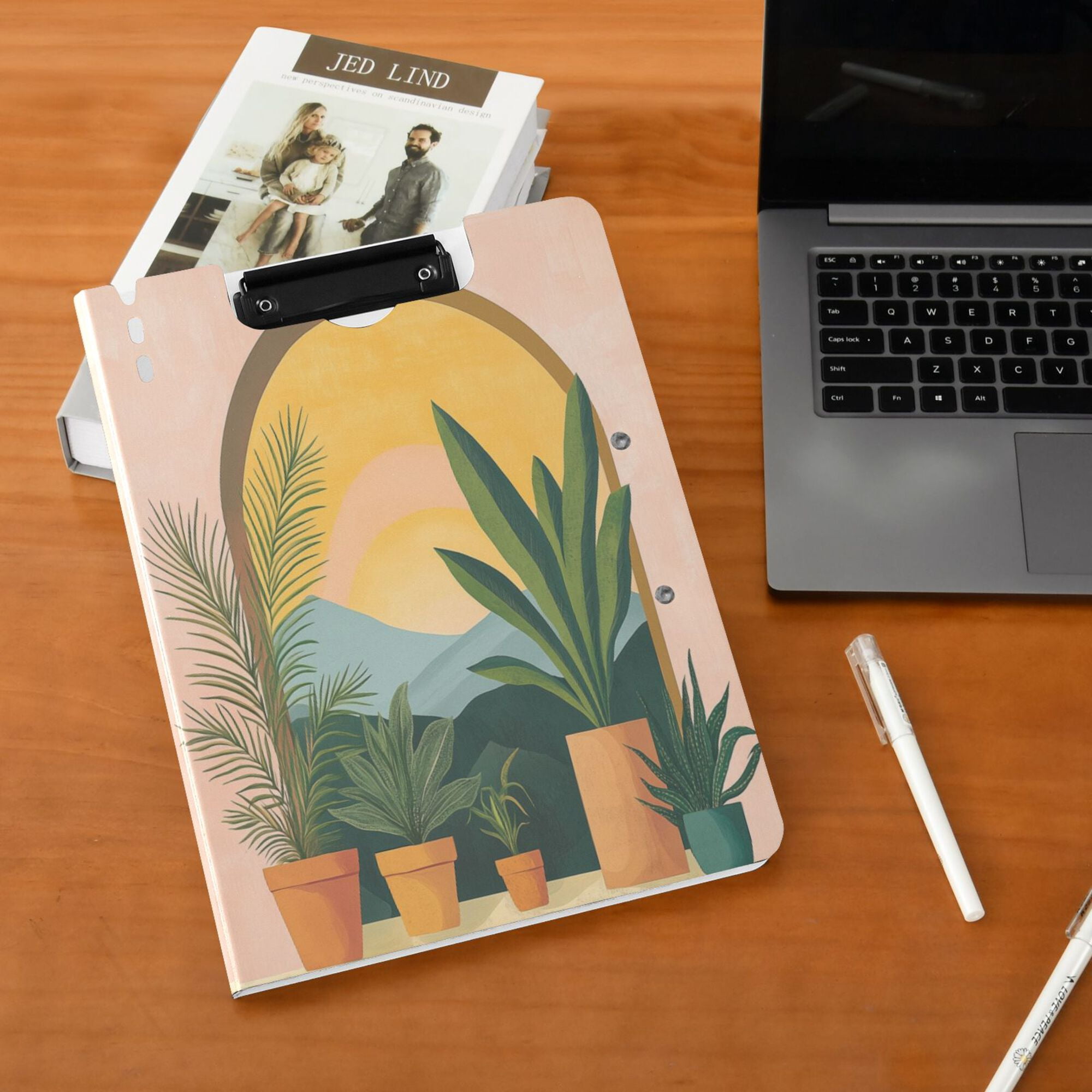 FORMRS A4 Clipboard Folder with Pen Holder Horizontal Foldable School Office Binder, Boho Plants