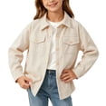 thumbnail image 5 of Girls Corduroy Shirts Long Sleeve Casual Soft Button Down Kids Fall Shirts Beige 8-9 Years, 5 of 9
