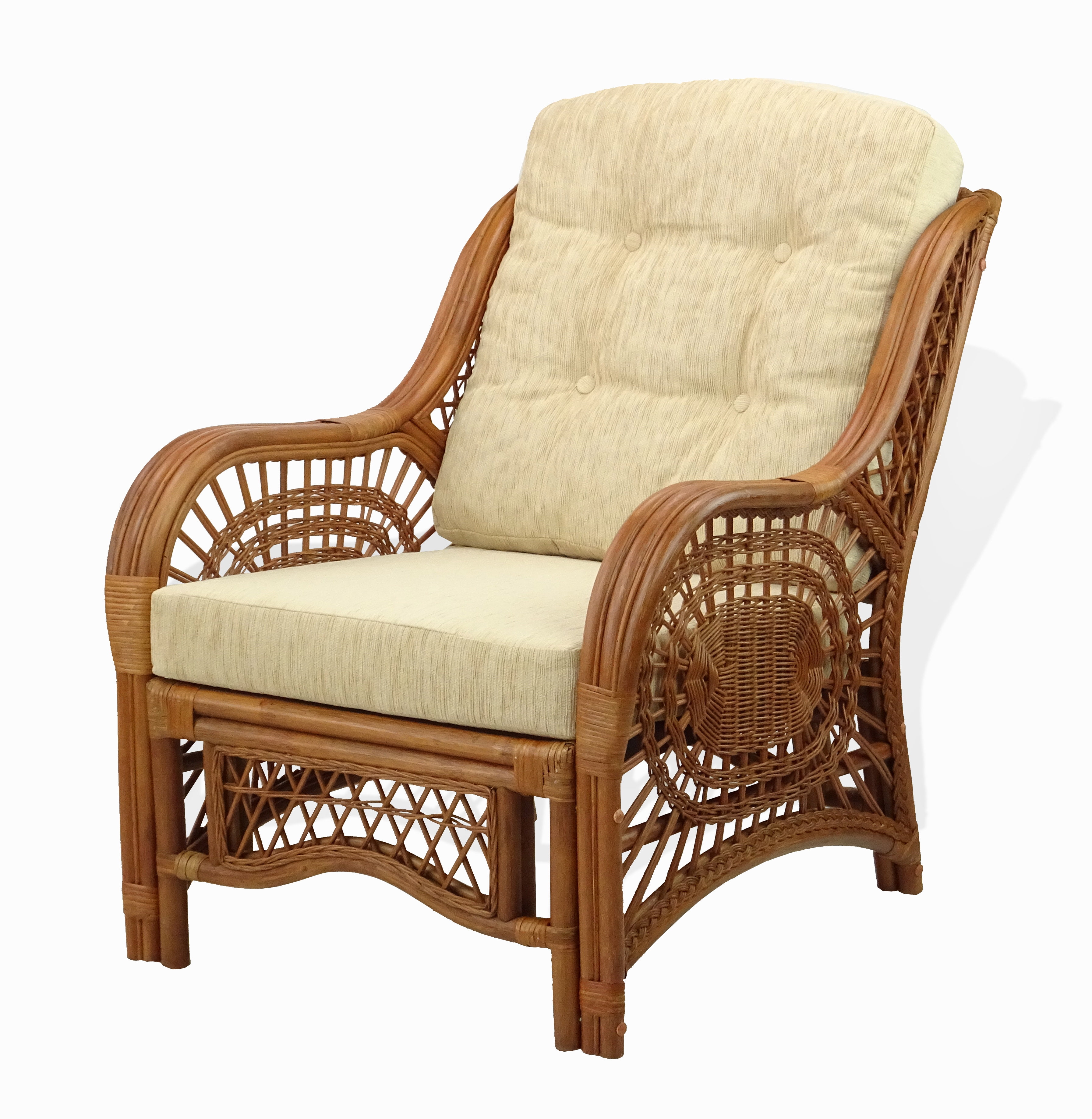 Jam Design Handmade Rattan Wicker Lounge Chair with Thick Light Brown Cushion 