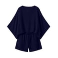 thumbnail image 5 of Cutuoiiu Women's Loose Fit Solid Color Cotton Linen Two Piece Set with V-Neck Batwing Top and Pocket Shorts for Summer Casual Wear Gifts, 5 of 8