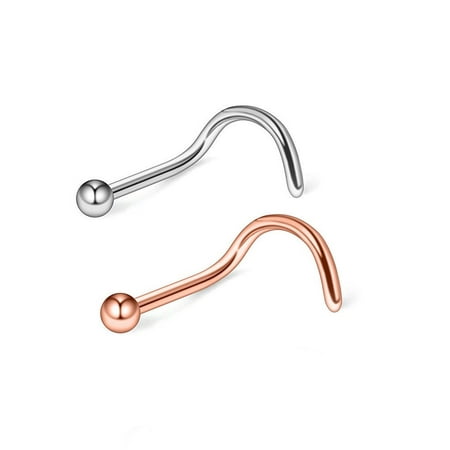 - Pair of Nose Screw with ball end 20G. Rose Gold and Surgical Steel
