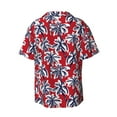 thumbnail image 2 of Xecao offers the Palm Tree Pattern on Red for Men's Casual Short-sleeved Shirt, a button-up collared shirt with a pocket, perfect for beach vacations and yacht travel in the X-Large size., 2 of 7