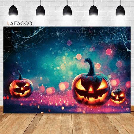 Image of Colorful Polka Dots Light Bokeh Evil Pumpkin Photocall Backgrounds Baby Poster Portrait Customized Photography Backdrops