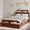 Red Peach, variant on Full Size Bed Frame with Storage Headboard, Raised-Foodboard, Wooden Bed Frames, No Box Spring Needed, Noise Free, Stable