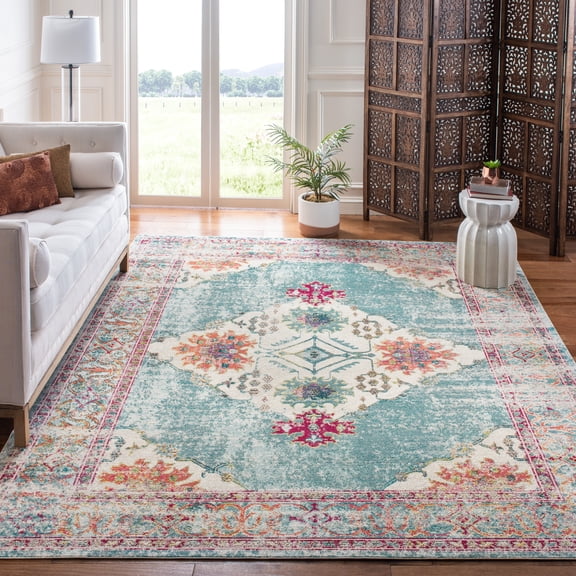 SAFAVIEH Crystal Jessamine Oriental Area Rug, Cream/Turquoise, 9' x 12'
