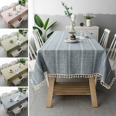 

Yipa Cotton Linen Striped Tablecloth with Tassels Washable Dust-Proof Rectangle Tablecloths Dining Table Cover for Home Wedding Party Decoration