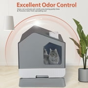 SuperDeal Cat Litter Box with Litter Mat and Scoop Extra Large Odor Control Easy Clean Gray