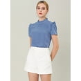 thumbnail image 2 of INSPIRE CHIC Blusa Tops De Lunares Volante Fruncido Manga Corta Cuello Alto Para Mujeres Azul XS, 2 of 6