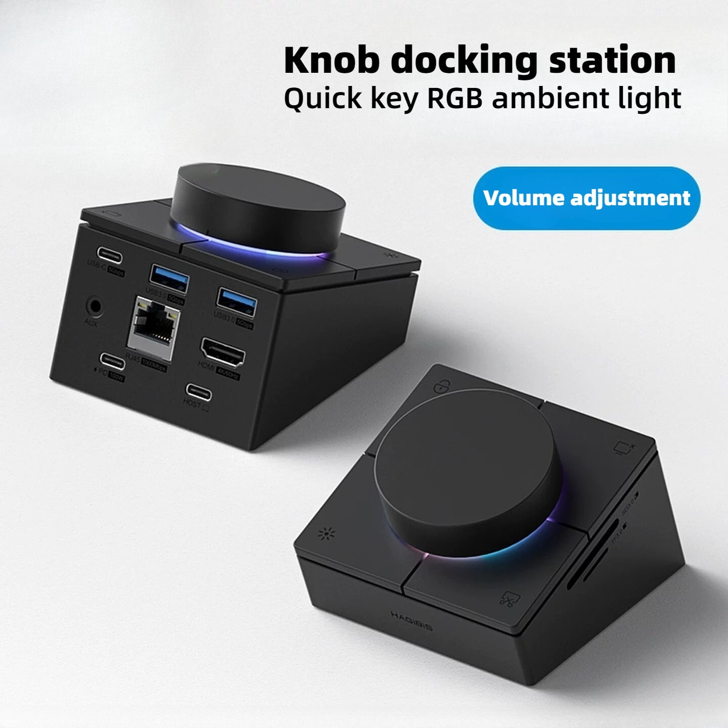 Hagibis Docking Station with Knob and Shortcut Keys, USB C Hub Multimedia Controller ForMac Thunderbolt