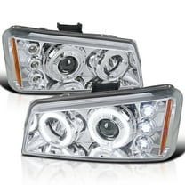 Spec-D Tuning Chrome Projector Headlights Compatible with 2003-2007 Chevy Silverado, 2002-2006 Chevy Avalanche Without Body Cladding, Left   Right Pair Headlamps Assembly
