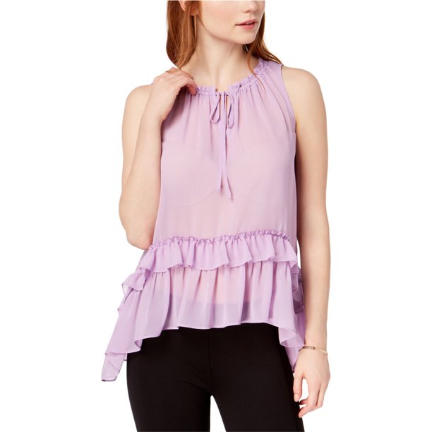 bar III Blusa de punto con volantes para mujer, púrpura, pequeña bar III Tejer