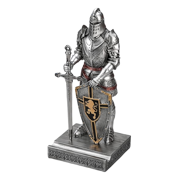 HDMbigmi King's Guard Ornament Knight Statue for Desk, Desktop Accessories Pen Holder Pen Stand Paperweight for Office and Home (Silver)