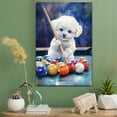 thumbnail image 2 of Bichon Frise Dog Stretched Canvas Size 8x12 – Billiards Theme Dog Art for Wall, Bichon Frise Dog Playing Billiards Wall Art, Dog Lover Canvas Decor, 2 of 5