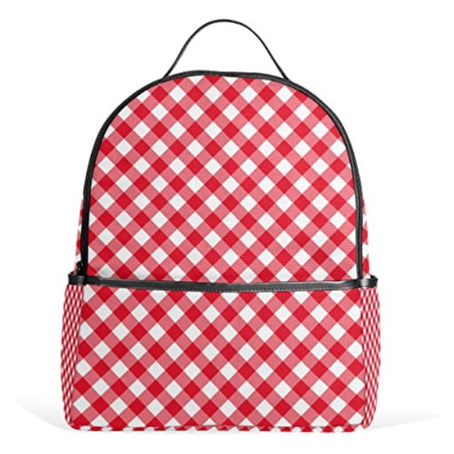 red checkered backpack
