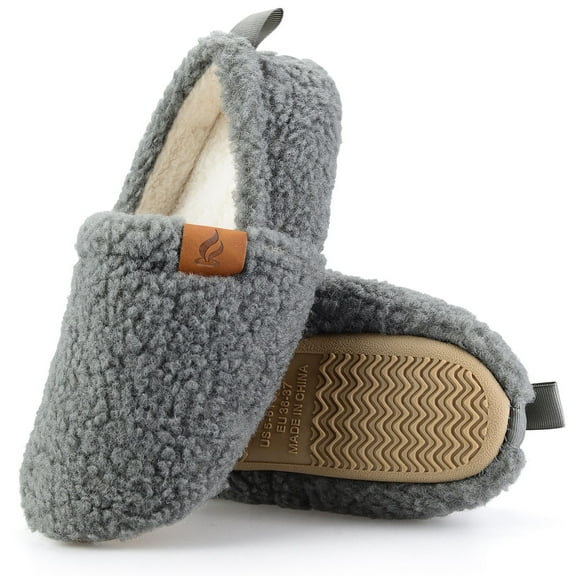 BERANMEY Soft Memory Foam Slippers for Women and Men, Fuzzy Curly Fur House Slippers with Non-Slip Rubber Sole, Cozy Indoor Closed Back Home Shoes for Family