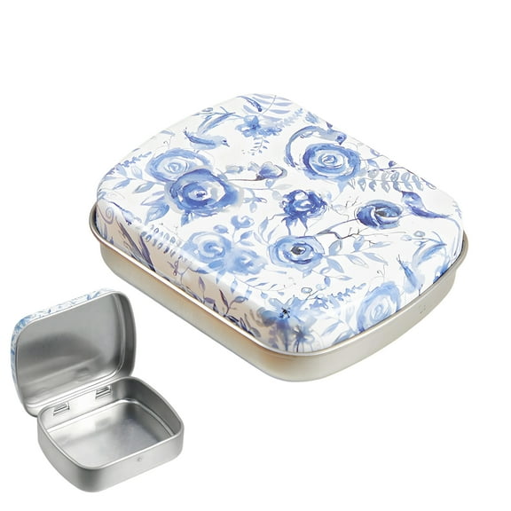 ACDANC Blue Rose Mini Containers with Lids,Metal Tin Storage Tins with Hinged Lid,2.36x1.77x0.59in,Refillable Small Tin Can for Kitchen,Office and Crafts