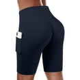 thumbnail image 2 of Aayomet Shorts For Women Workout Shorts Women Spandex High Crossover Waist Gym Yoga Running with Pockets,Navy S, 2 of 5