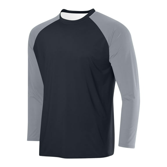 ZCFZJW Mens Raglan Long Sleeve Workout Shirts Moisture Wicking Running Athletic Crewneck Sport Performance T-Shirt Lightweight SPF Sun Shirt Pink L