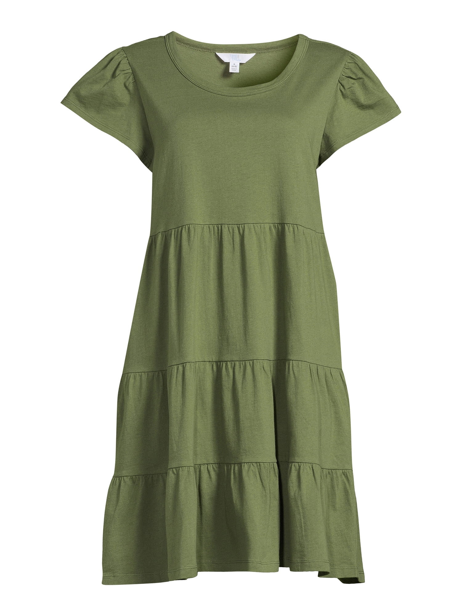 Time and Tru Women's Short Sleeve Tiered Knit Dress, Sizes XS-XXXL