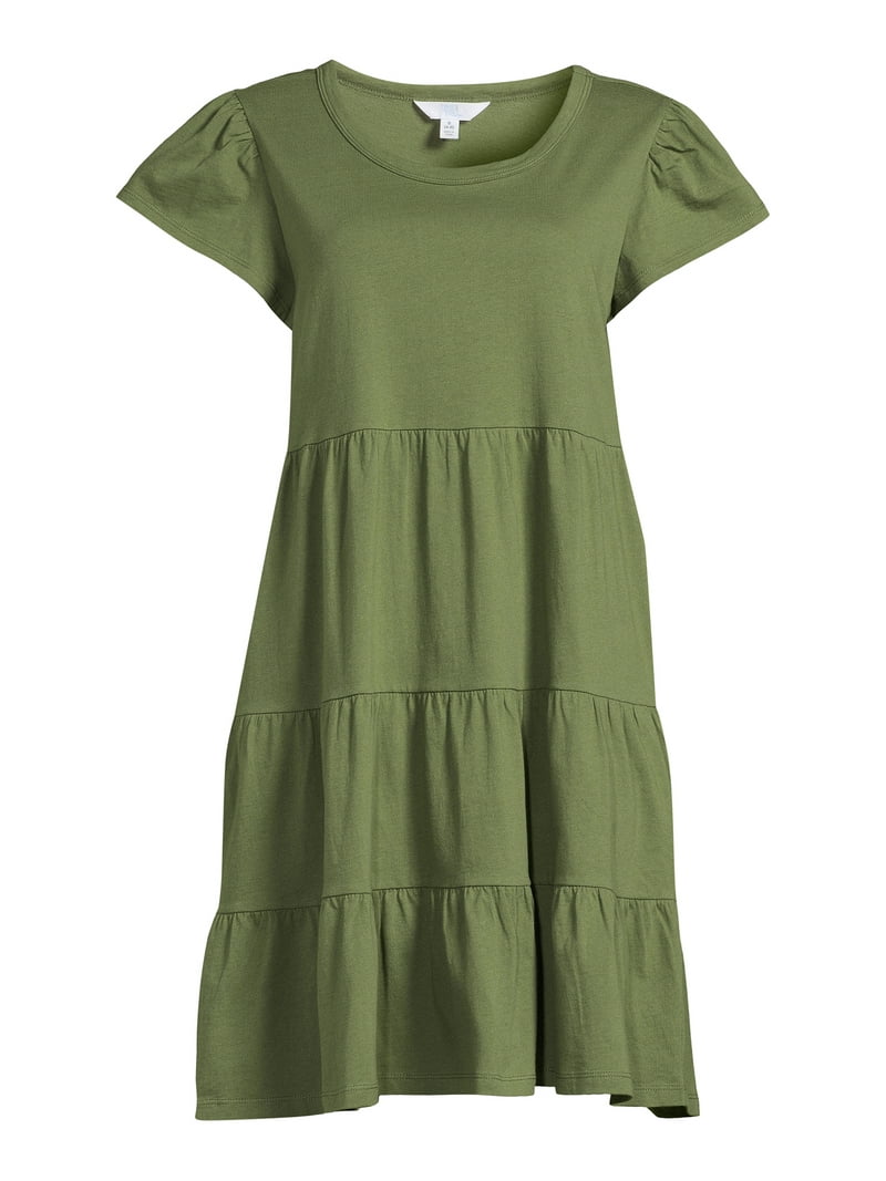 Time and Tru women's Tiered Knit Dress 100% Cotton - Walmart.com