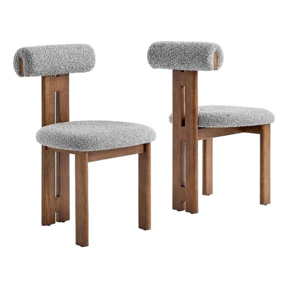 Maklaine Contemporary Dining Chair Set of 2 in Walnut Light Gray
