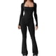 thumbnail image 1 of Monos de manga larga para mujer, pantalones largos de pierna ancha, mameluco para mujer, moda elástica Negro S Jinwen Mono corto, 1 of 8