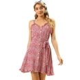 thumbnail image 1 of Allegra K Vestido Floral Correa De Espagueti Sin Mangas Cintura De Lazo Espalda Fruncida Dobladillo Con Volantes Para Mujeres Rojo XL Unique Bargains atada a la cintura, 1 of 6