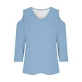thumbnail image 5 of 2025 New Fashion Plus Size Women's Fashionable Solid Color T-shirt 3/4 Sleeve Shirt V-neck Casual Top, 5 of 6