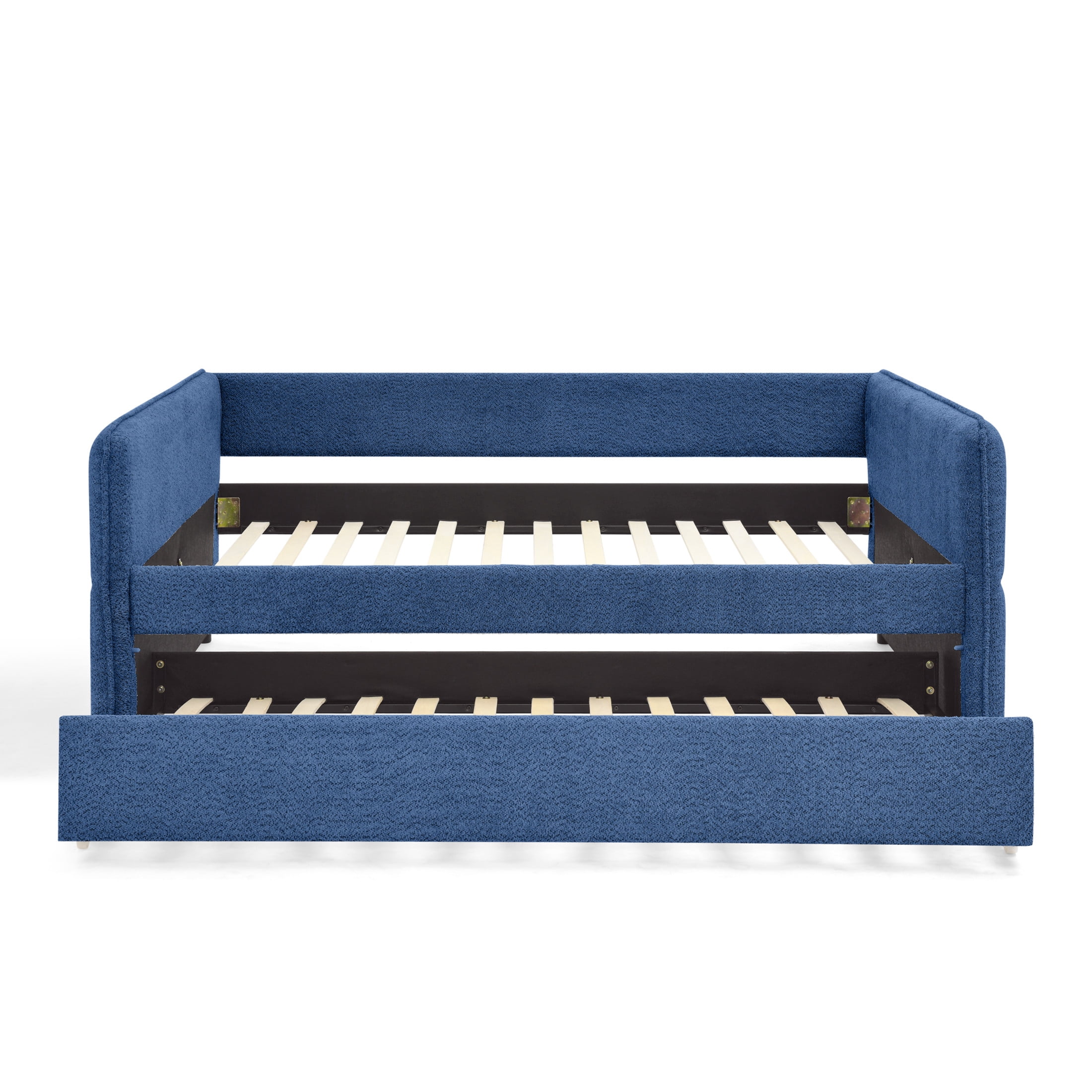 Noble House Zenton Full Size Boucle Daybed, Tufted Sofa Bed Frame with Trundle, Modern Guest Sleeper Couch, Blue