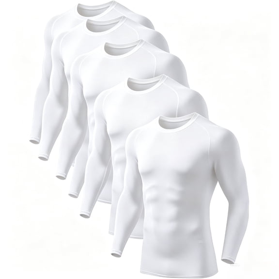 Alpinario Men's 5-Pack Raglan Long Sleeve Compression Shirts Quick Dry Athletic Baselayer, White, 2XL