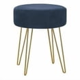 thumbnail image 6 of 16" Blue and Gold Decorative Round Shaped Ottoman with Metal Legs, 6 of 6