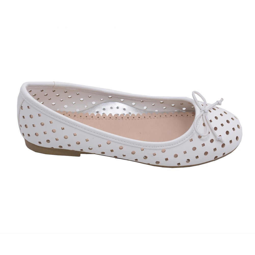 Girls White Perforated Bow Ballet Flats 