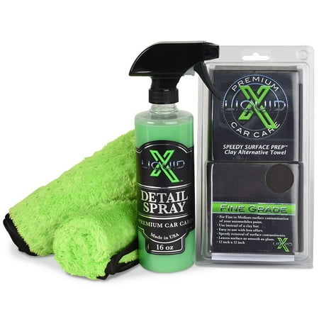 Liquid X Clay Towel Detail Combo - Speedy Surface Prep Clay Towel, Detail Spray, Green Xtreme Plush Waffle Weave (Best Work Surface For Clay)