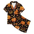 thumbnail image 4 of XAOFW Boys Girls Halloween Pajamas Pumpkin Prints Short Sleeve Button Down Tops Shorts Toddler Kids Fall Winter Soft Nightwear 3-4 Years, 4 of 4