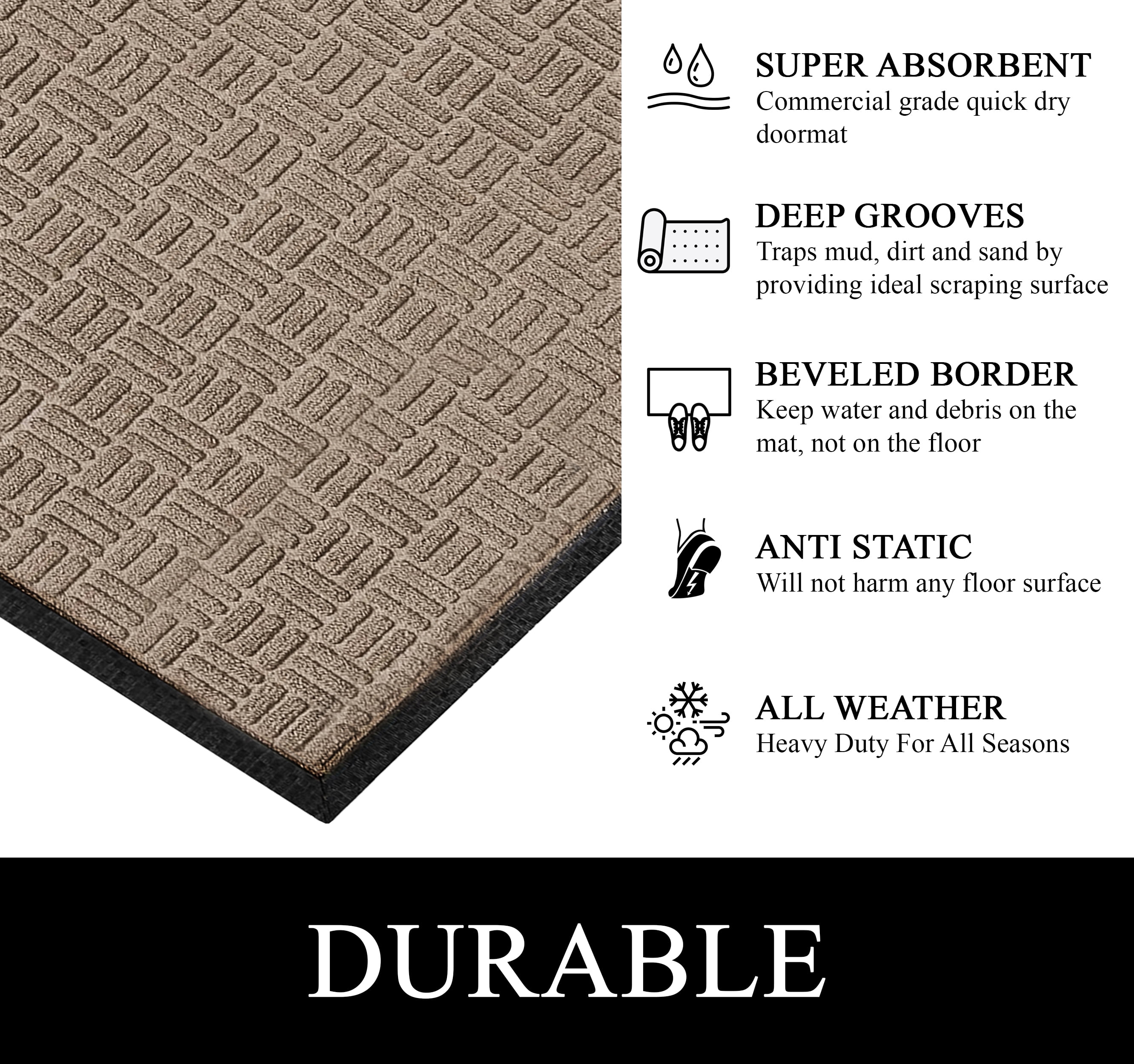 A1HC Indoor Outdoor Mat, Front and Back Entrance Welcome Mats, Front Patio Mats 24x36 Inches, Non-Slip Easy Clean Entrance Washable Large Size Doormat, Beige Criss Cross