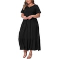 thumbnail image 2 of DARING DIVA Women's Plus Size Short Sleeve Crew Neck Flowy Maxi T-Shirt Dress 2X Black, 2 of 6