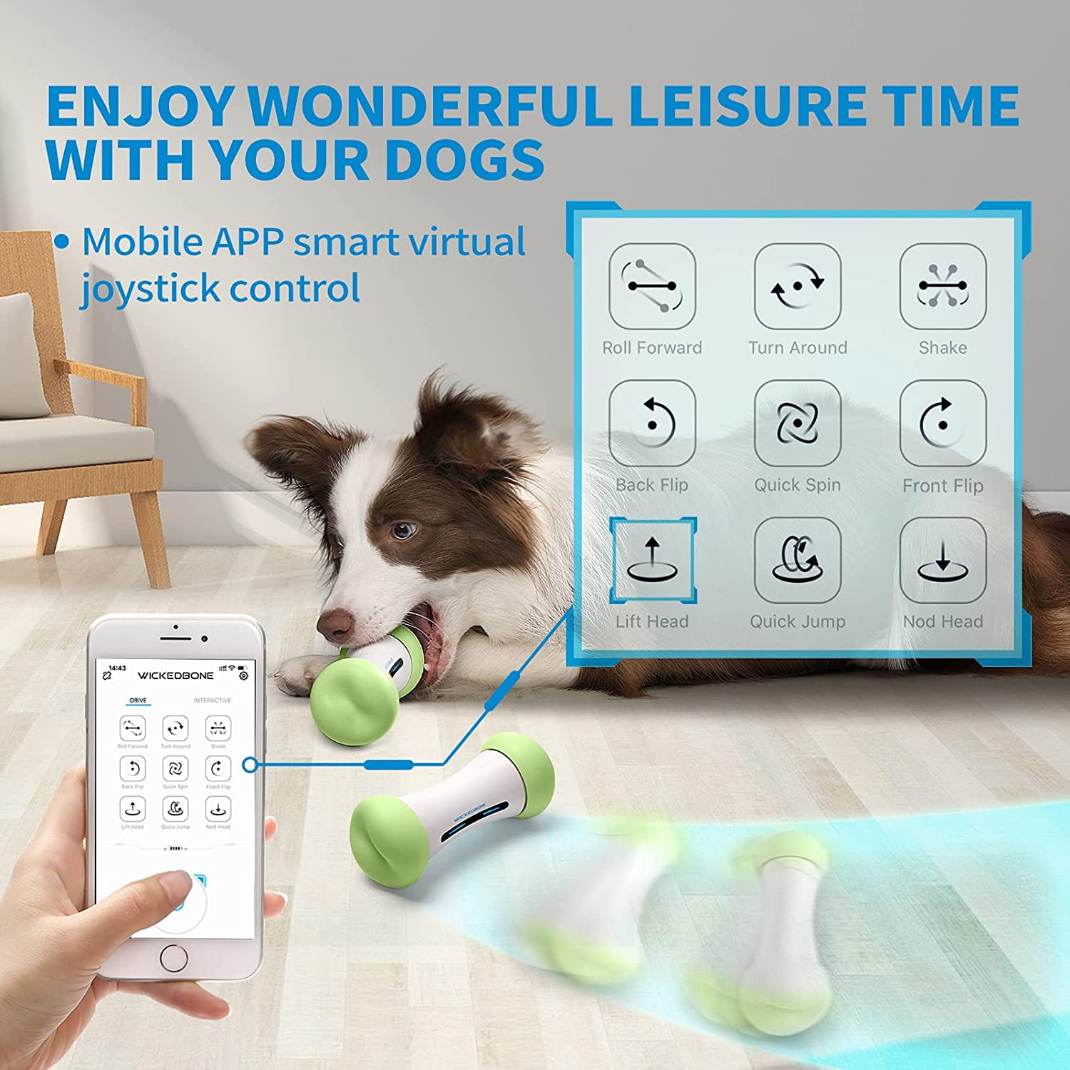 Boqii Smart Dog Bone Toys Automatic Interactive Dog Toys Multiple Interactive Mode Remote Control Pet Dog Toys in App Control Electronic Moving Dog Toys for Small Medium Large Dogs Green Walmart