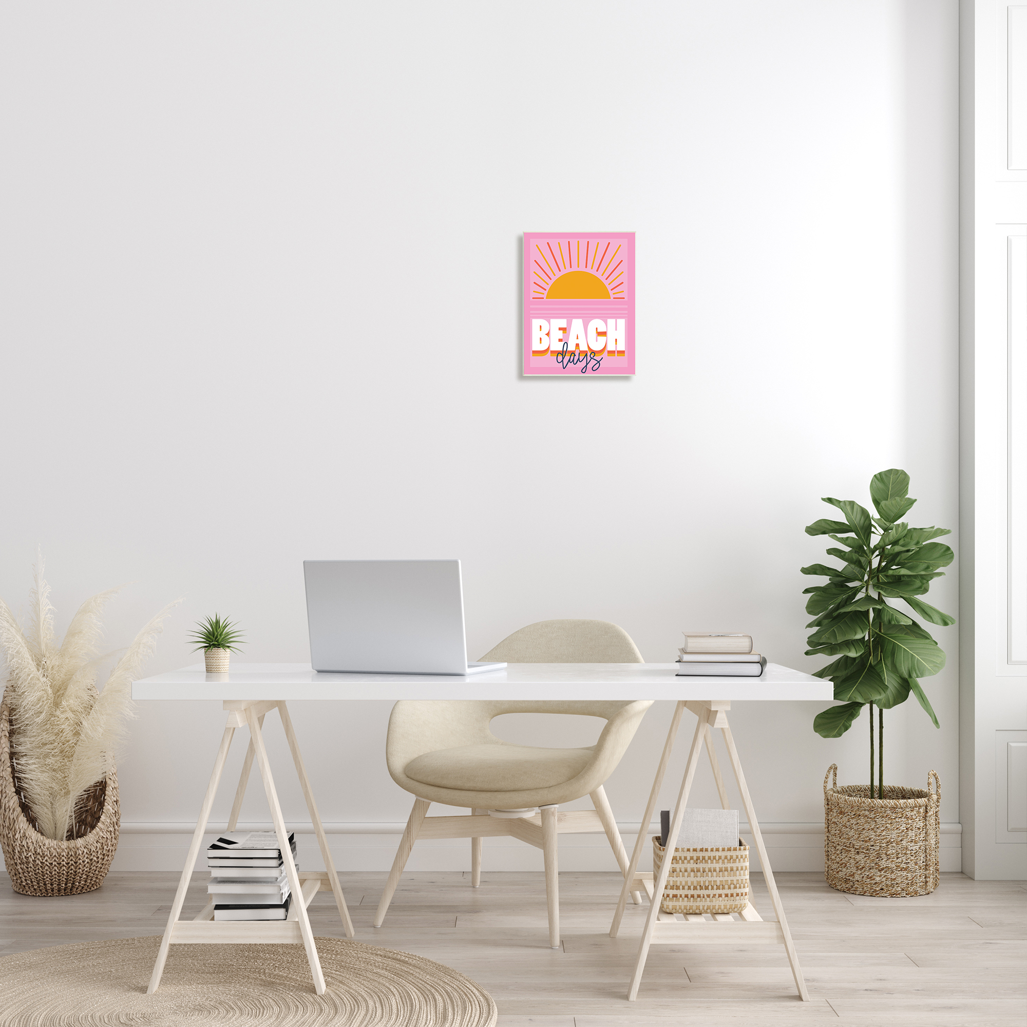 Stupell Industries Beach Days Quote Rising Sun Ray Horizon Pink, 10 x 15, Designed by Angela Nickeas