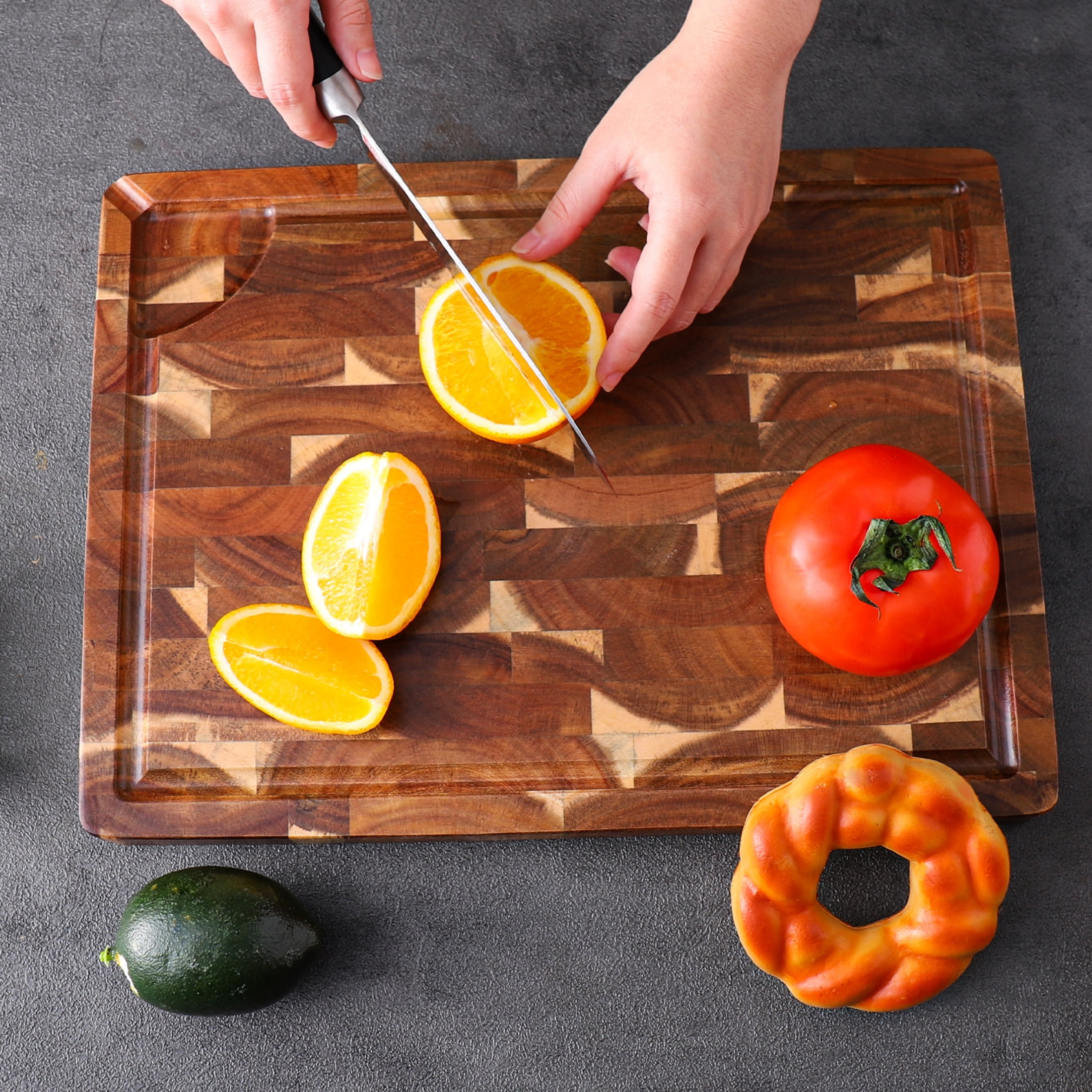 TJ POP End Grain Cutting Board 15"x11"x1.2'', Premium Acacia Wood Cutting Board with Juice Groove, TJ POP Medium Chopping Board for Kitchen, Butcher Block, 1.2" Thick