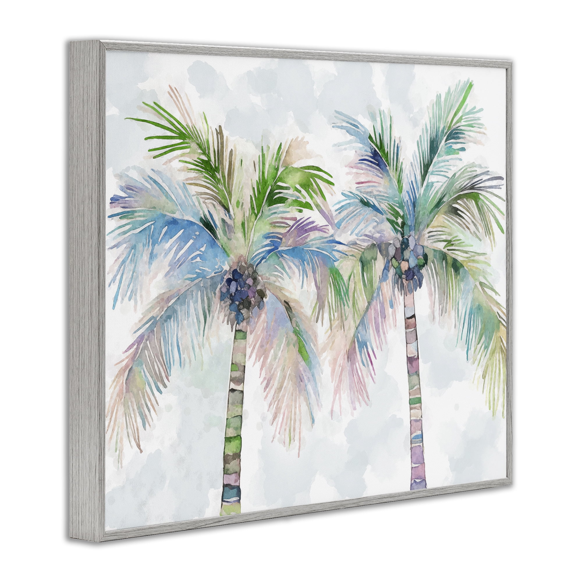 Stupell Industries Soft Palm Tree Pair Botanical & Floral Painting Gray Framed Art Print Wall Art, 14 x 11